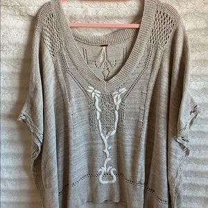 Free People Boho Kona Embroidered Knit Poncho